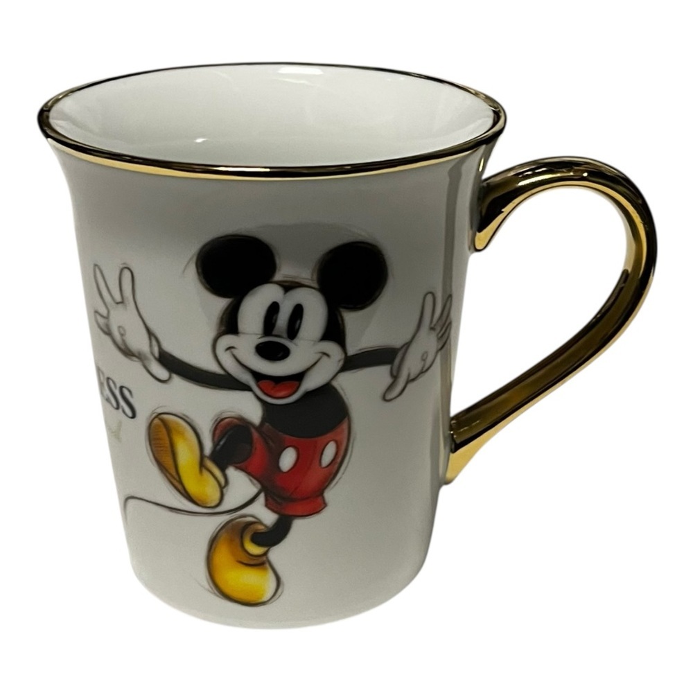 Disney Mickey Mouse "Happiness is a State of‎ Mind" Gold trimmed Mug